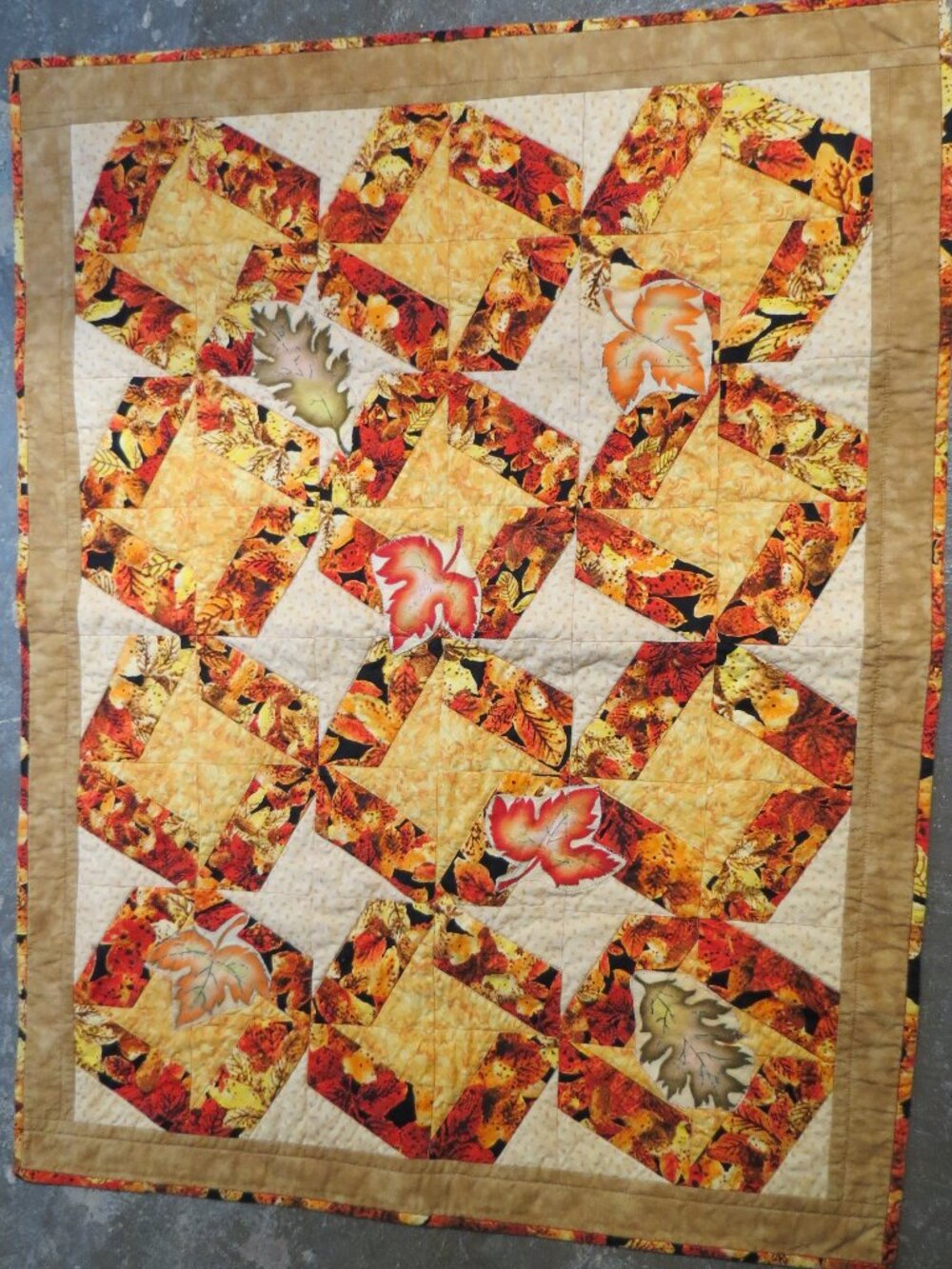 Quilt Fall Colors Handmade Vintage Autumn cover 35" x 25" reversible